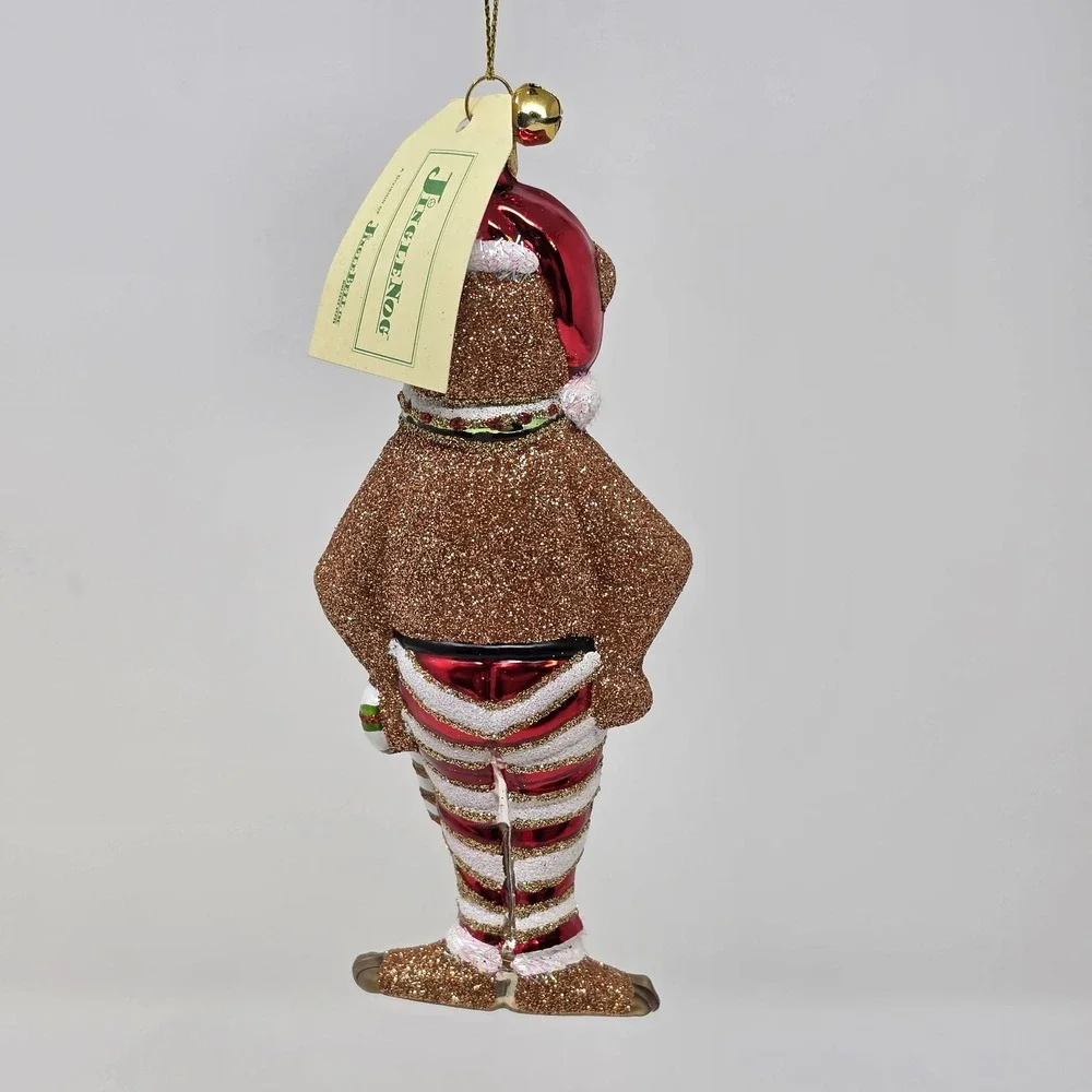 JingleNog Monkeyin Around White Ornament #80076 Hand Blown & Painted in Poland